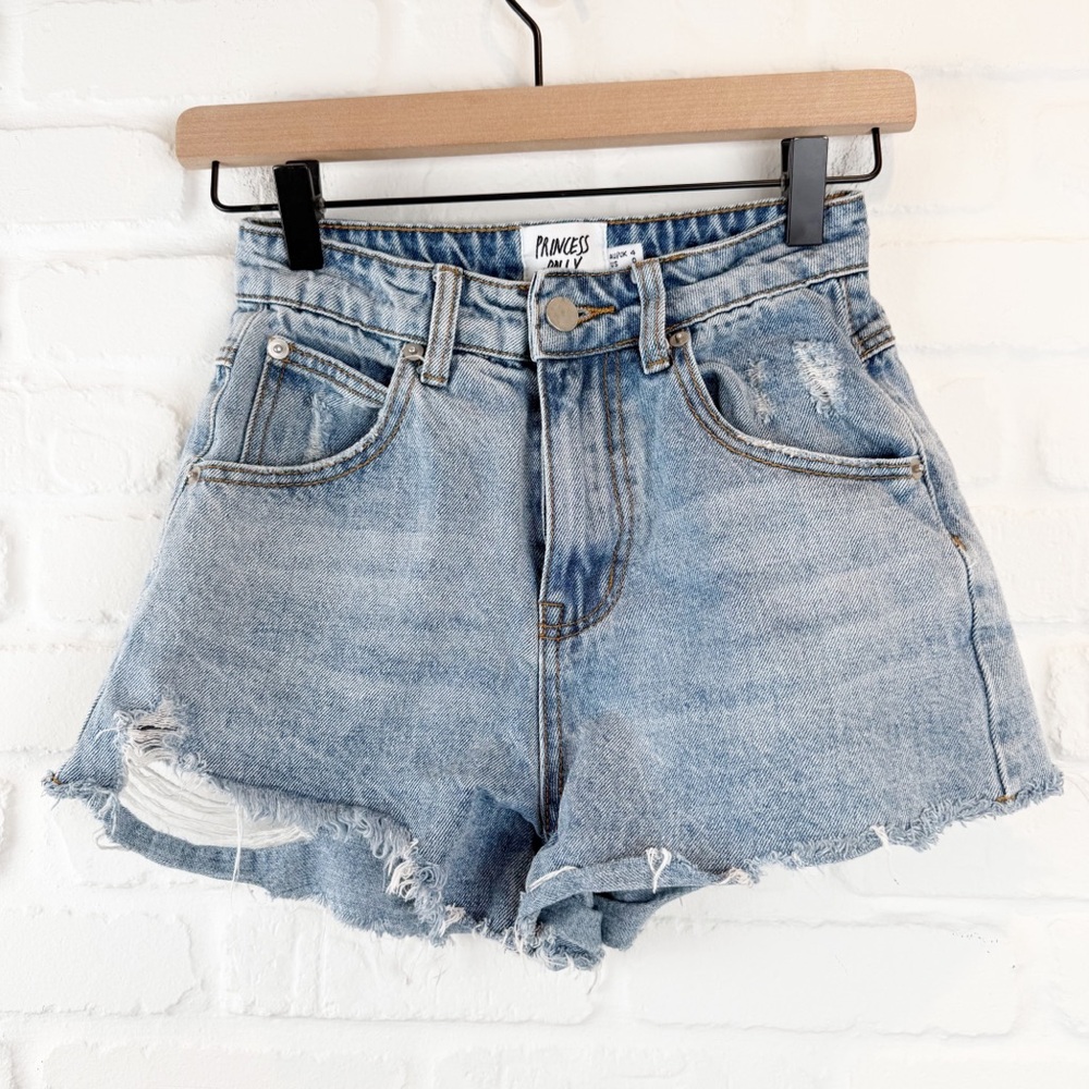 Princess Polly High Rise Denim cutoff Shorts Jean Distressed Shorts 0